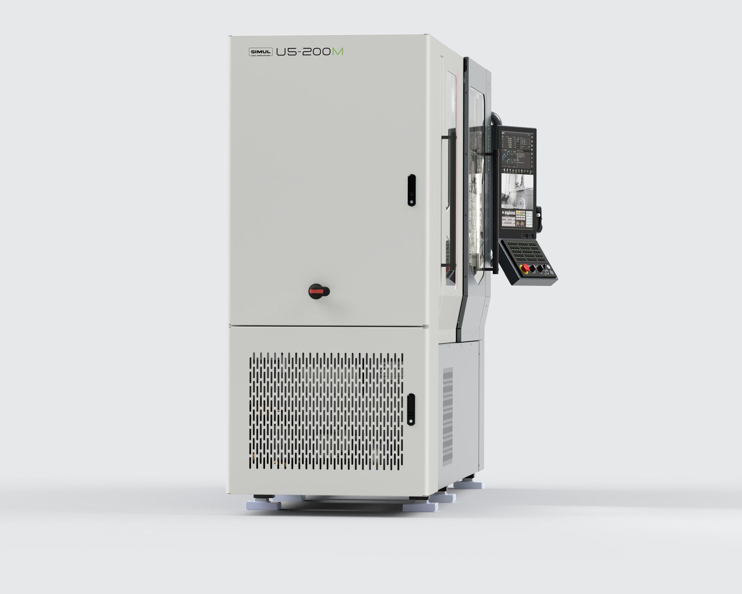 Unicorn 5-200 Modular from the end: the U5-200M badge, the cabinet doors and the control pendant